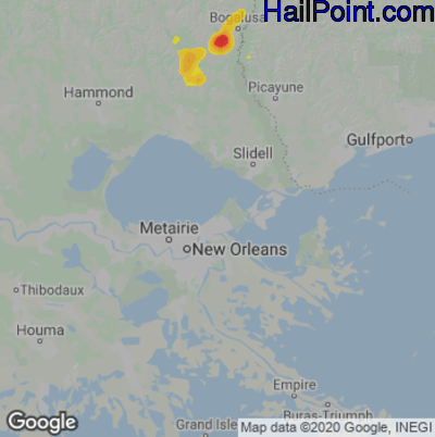 Hail Map for New Orleans, LA Region on June 22, 2022