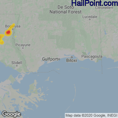 Hail Map for Gulfport, MS Region on June 22, 2022 