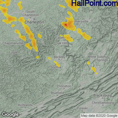 Hail Map for Beckley, WV Region on June 22, 2022