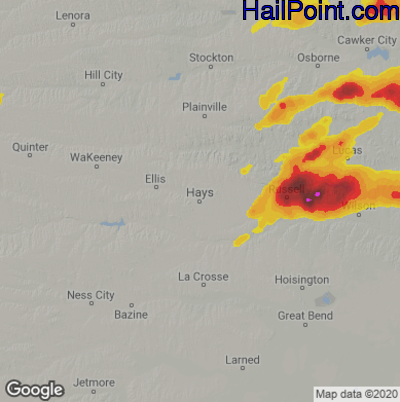 Hail Map for Hays, KS Region on June 23, 2022