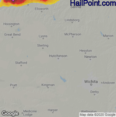 Hail Map for Hutchinson, KS Region on June 23, 2022