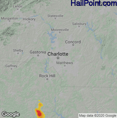 Hail Map for Charlotte, NC Region on June 23, 2022