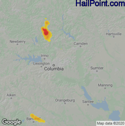 Hail Map for Columbia, SC Region on June 23, 2022 