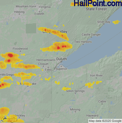 Hail Map for Duluth, MN Region on June 23, 2022