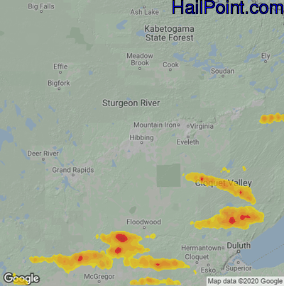 Hail Map for Hibbing, MN Region on June 23, 2022 