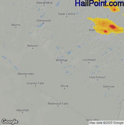 Hail Map for Willmar, MN Region on June 24, 2022 