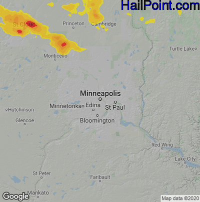 Hail Map for Minneapolis, MN Region on June 24, 2022