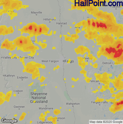 Hail Map for Fargo, ND Region on June 24, 2022