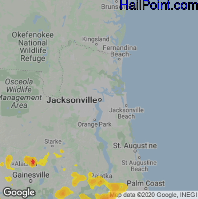 Hail Map for Jacksonville, FL Region on June 24, 2022
