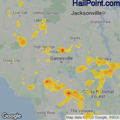 Hail Map for Gainesville, FL Region on June 24, 2022