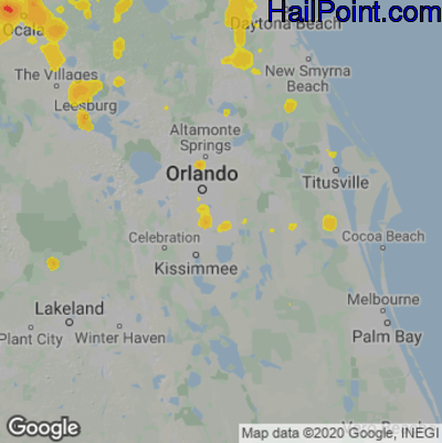 Hail Map for Orlando, FL Region on June 24, 2022