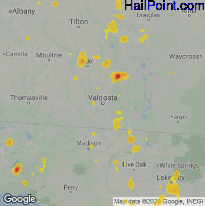 Hail Map for Valdosta, GA Region on June 24, 2022 