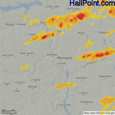 Hail Map for Bismark, ND Region on June 24, 2022