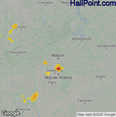 Hail Map for Macon, GA Region on June 24, 2022