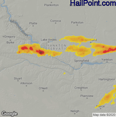 Hail Map for Grand Island, NE Region on June 25, 2022