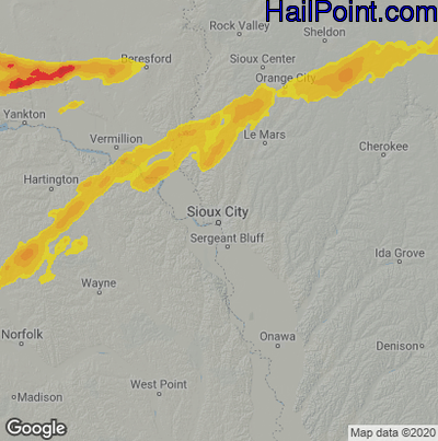 Hail Map for Sioux City, IA Region on June 25, 2022