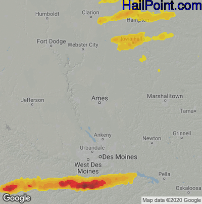 Hail Map for Ames, IA Region on June 25, 2022