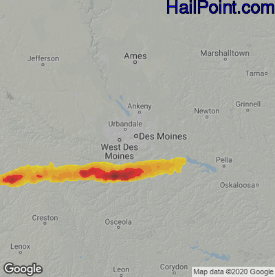 Hail Map for Des Moines, IA Region on June 25, 2022