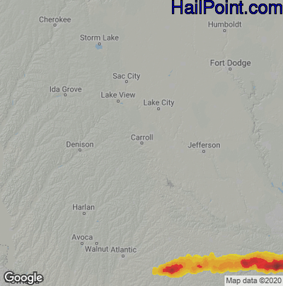 Hail Map for Carroll, IA Region on June 25, 2022 