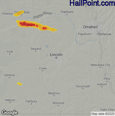 Hail Map for Lincoln, NE Region on June 25, 2022