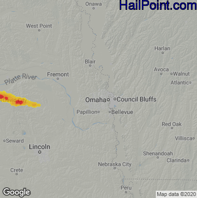 Hail Map for Omaha, NE Region on June 25, 2022