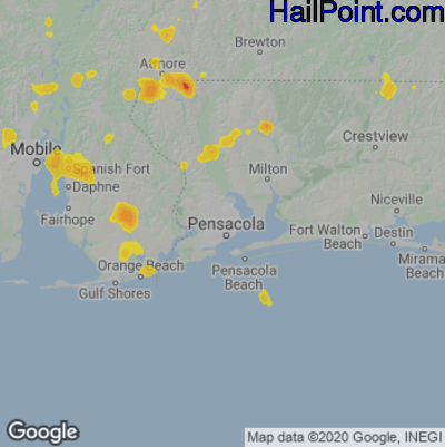 Hail Map for Pensacola, FL Region on June 25, 2022