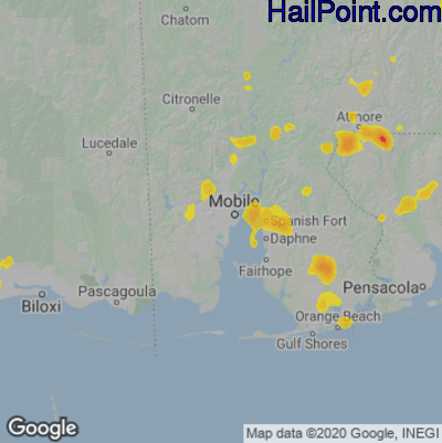 Hail Map for Mobile, AL Region on June 25, 2022