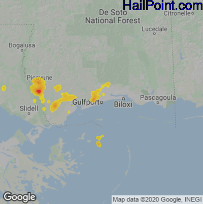 Hail Map for Gulfport, MS Region on June 25, 2022