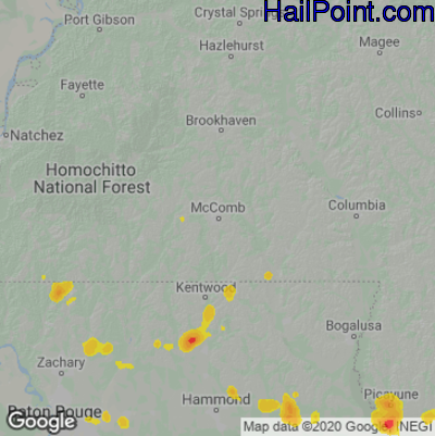 Hail Map for McComb, MS Region on June 25, 2022 