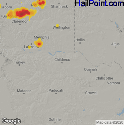 Hail Map for Childress, TX Region on June 25, 2022