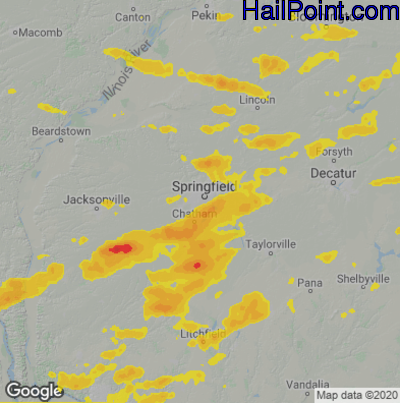 Hail Map for Springfield, IL Region on June 26, 2022