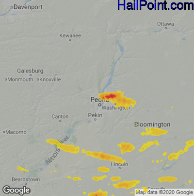 Hail Map for Peoria, IL Region on June 26, 2022