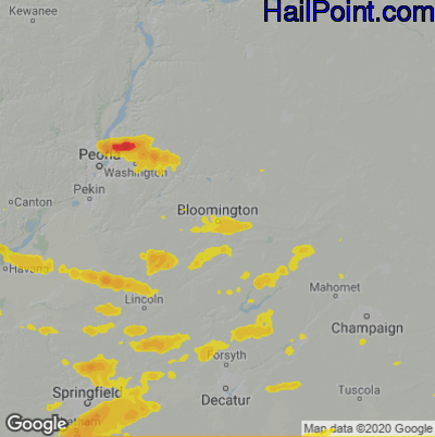 Hail Map for Bloomington, IL Region on June 26, 2022