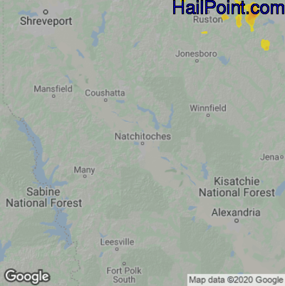 Hail Map for Nachitoches, LA Region on June 26, 2022