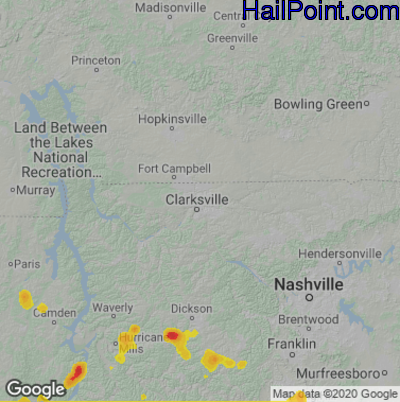 Hail Map for Clarksville, TN Region on June 26, 2022