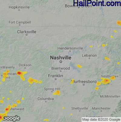 Hail Map for Nashville, TN Region on June 26, 2022