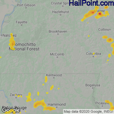 Hail Map for McComb, MS Region on June 26, 2022