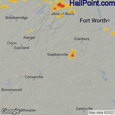 Hail Map for Stephenville, TX Region on June 26, 2022