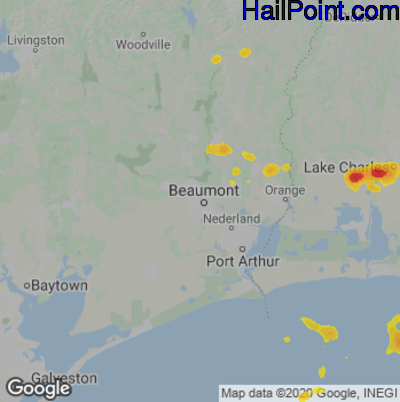 Hail Map for Beaumont, TX Region on June 26, 2022