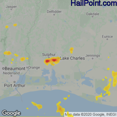 Hail Map for Lake Charles, LA Region on June 26, 2022