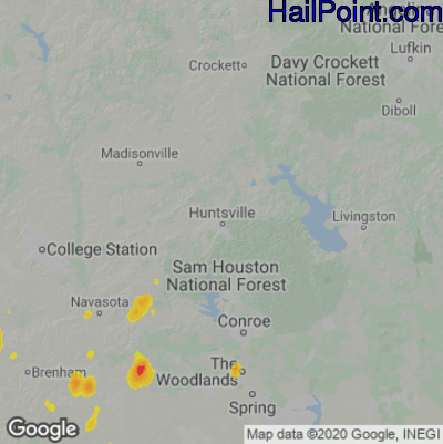 Hail Map for Huntsville, TX Region on June 27, 2022