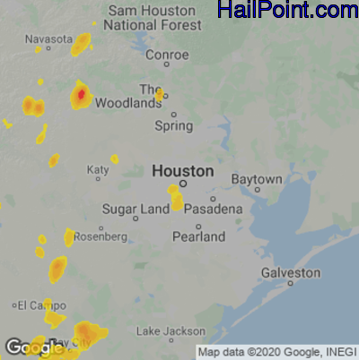 Hail Map for Houston, TX Region on June 27, 2022
