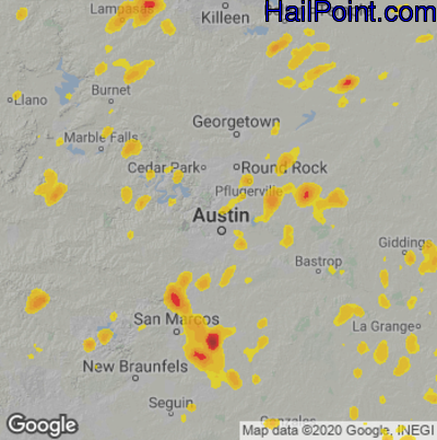 Hail Map for Austin, TX Region on June 27, 2022