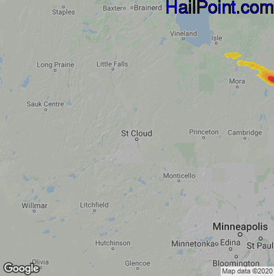 Hail Map for St Cloud, MN Region on June 27, 2022 