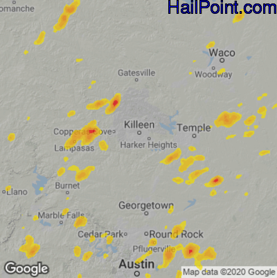 Hail Map for Killeen, TX Region on June 27, 2022