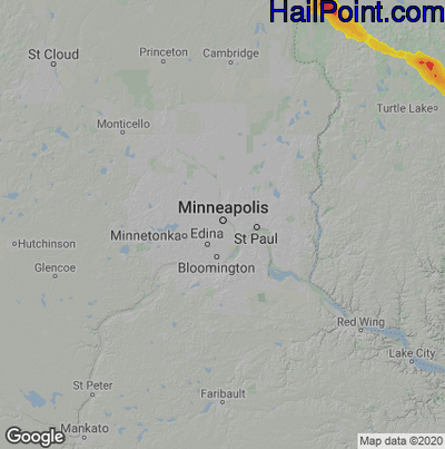 Hail Map for Minneapolis, MN Region on June 27, 2022 
