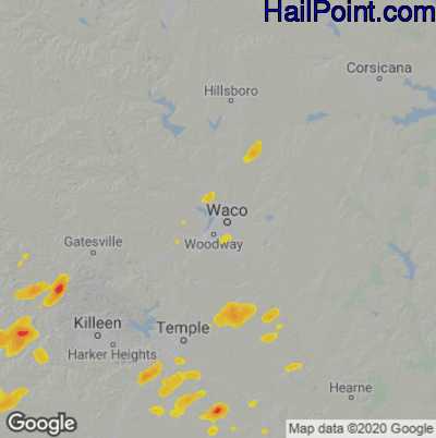 Hail Map for Waco, TX Region on June 27, 2022