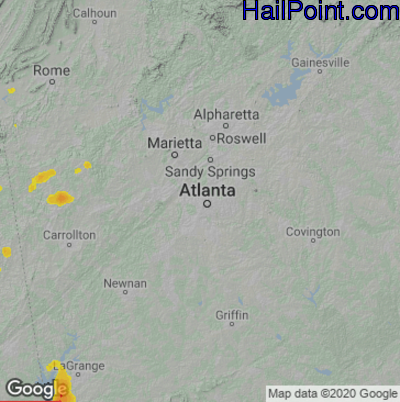 Hail Map for Atlanta, GA Region on June 28, 2022