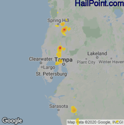 Hail Map for Tampa, FL Region on June 28, 2022