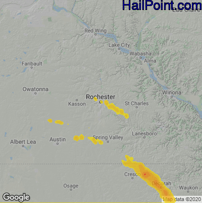 Hail Map for Rochester, MN Region on June 28, 2022 